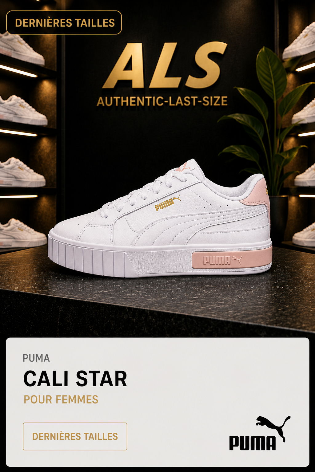 Puma Cali Star en cuir – Femme – Blanc / Rose pêche