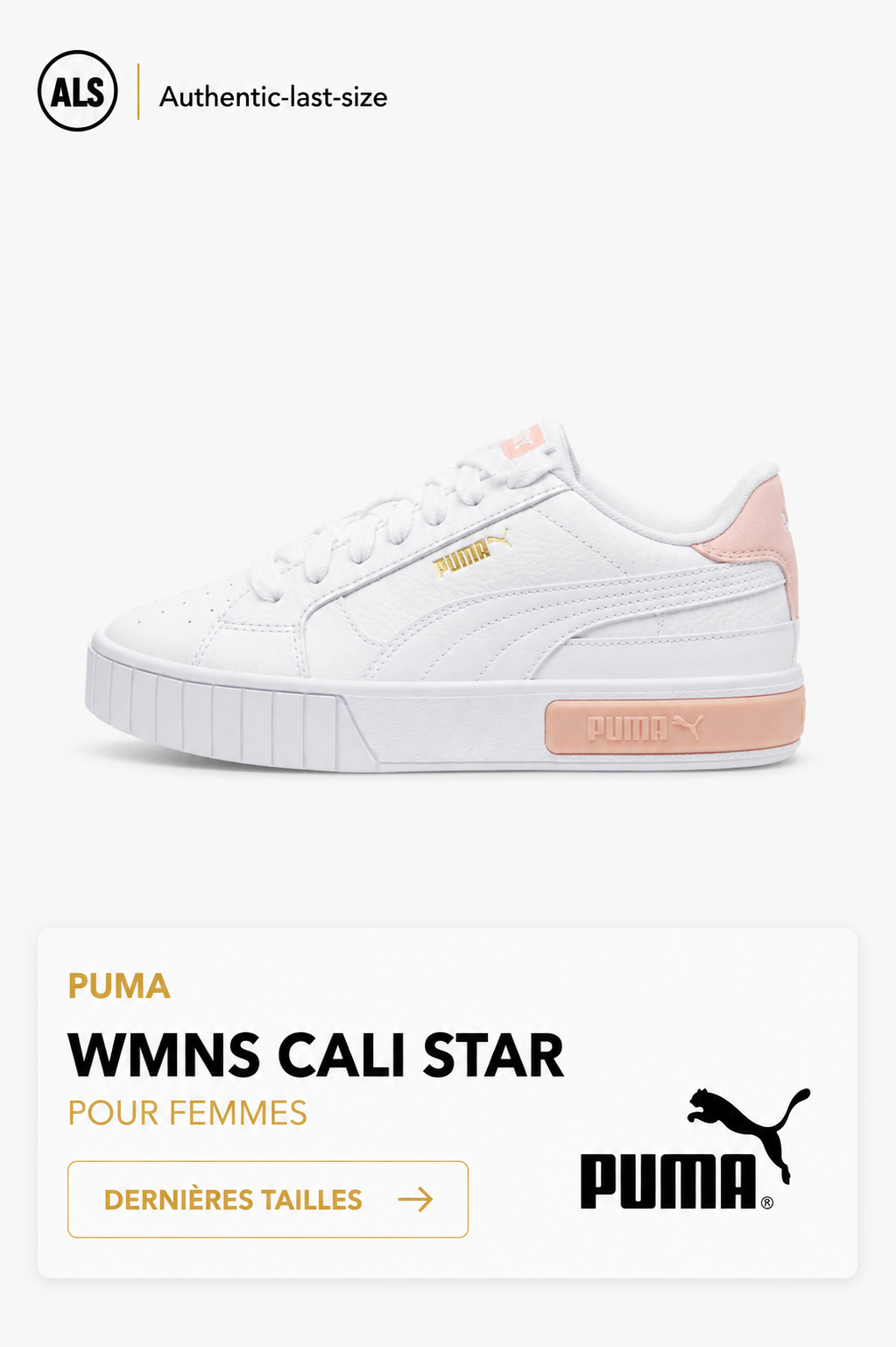 Puma Cali Star en cuir – Femme – Blanc / Rose pêche