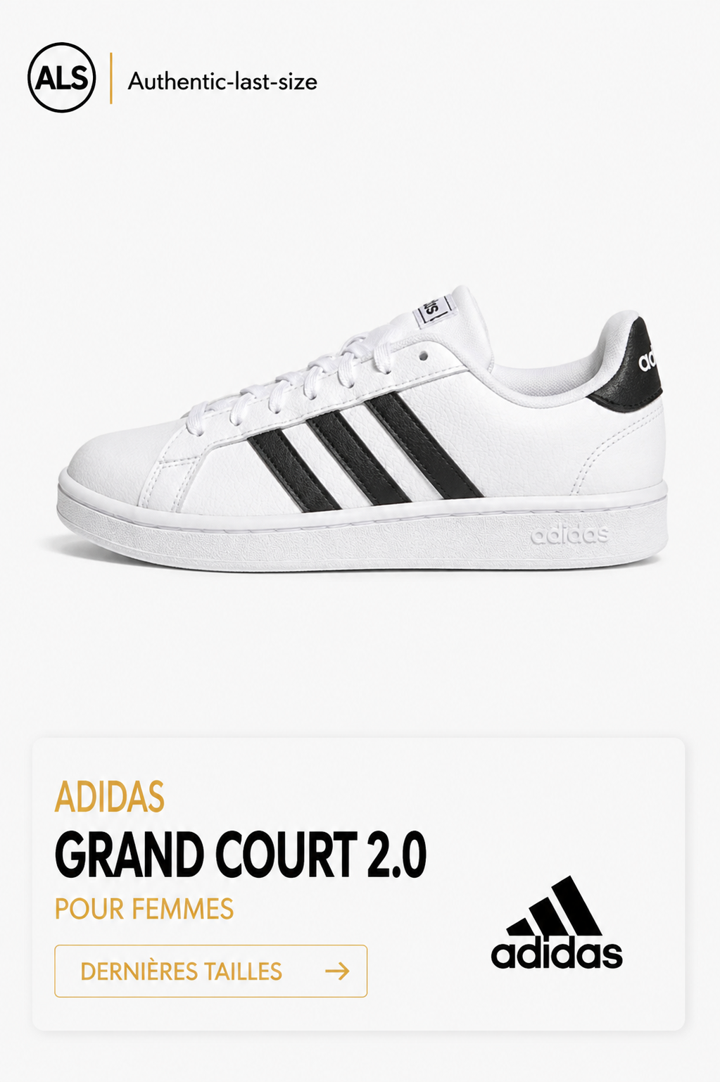adidas Grand Court – Baskets en cuir – Blanc / Noir