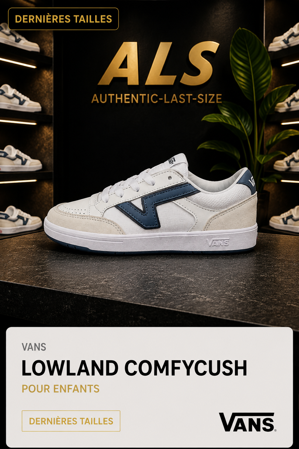 Vans Lowland ComfyCush – Enfant – Blanc / Bleu