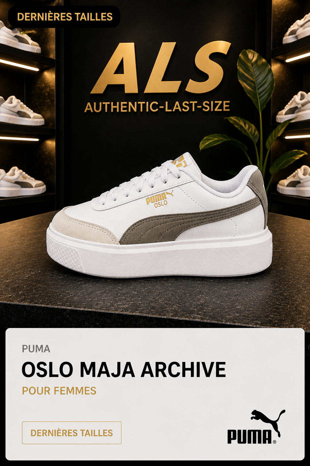 Puma Oslo Maja Archive en cuir – Femme – Blanc / Kaki