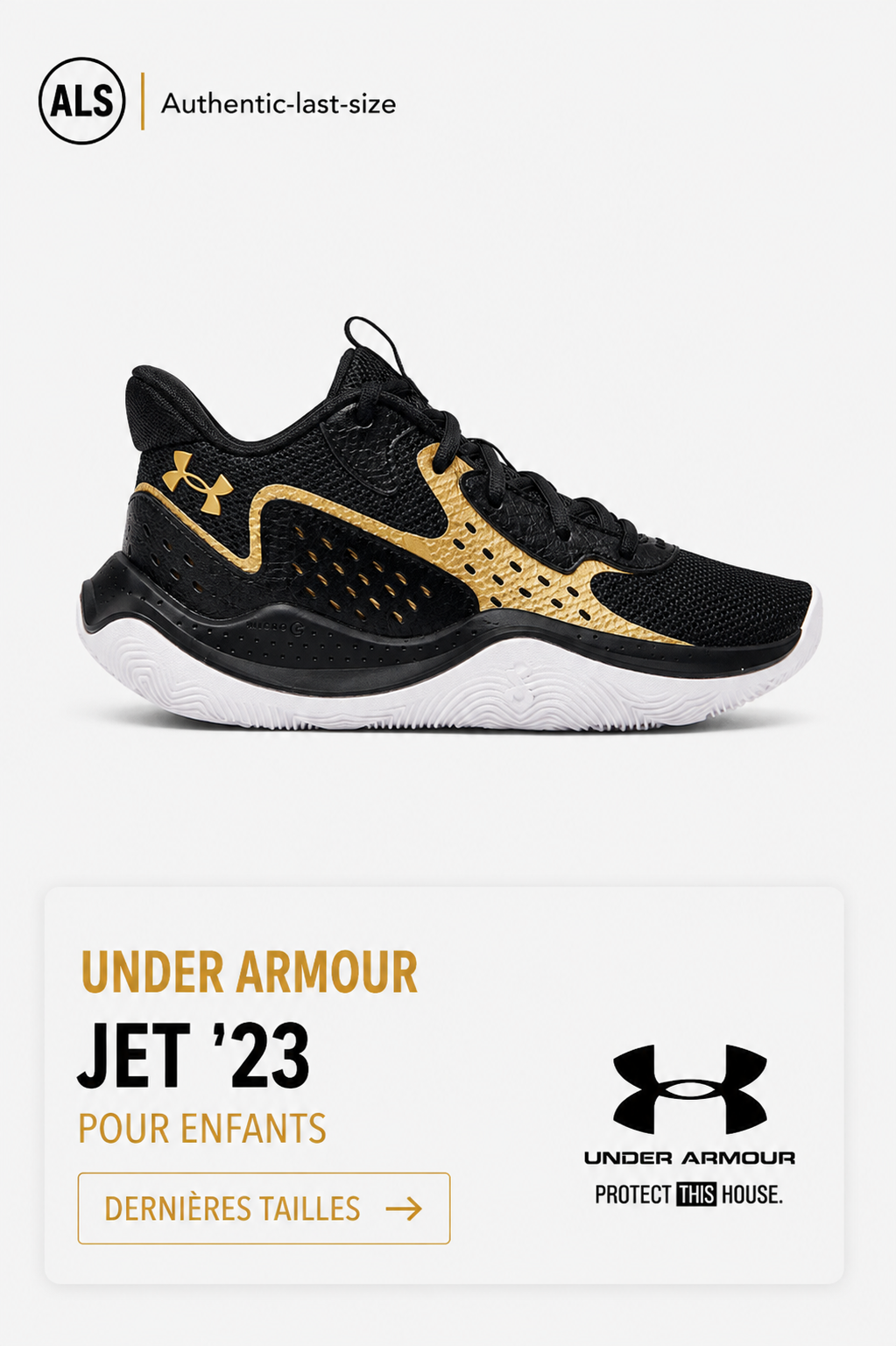 Under Armour Jet ’23 – Chaussures de basketball Noir / Or métallisé